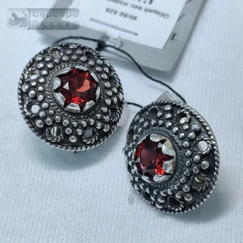 Серьги "Царские" гранат короткие