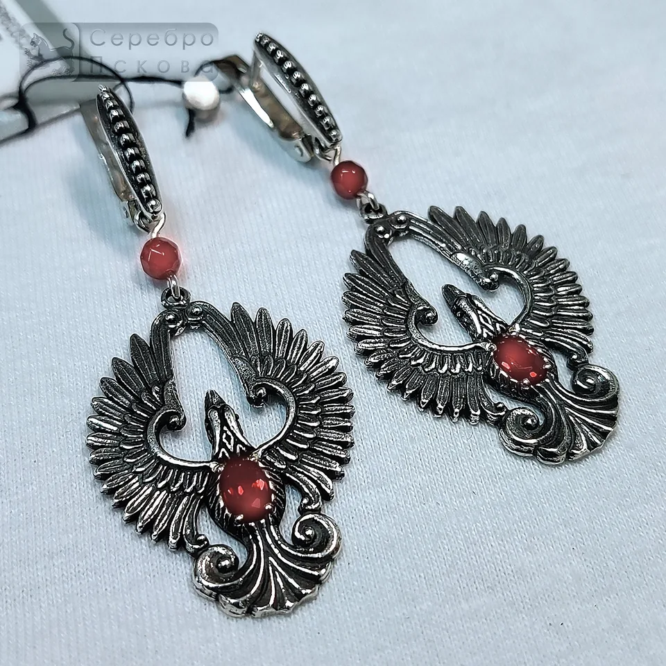 Серьги "Феникс" с гранатом
